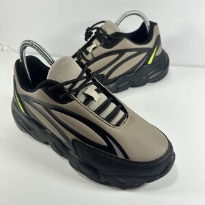 ASOS DESIGN Tech Trainers Sneakers Shoes Taupe Black Lime Men’s US 7 / EU 39